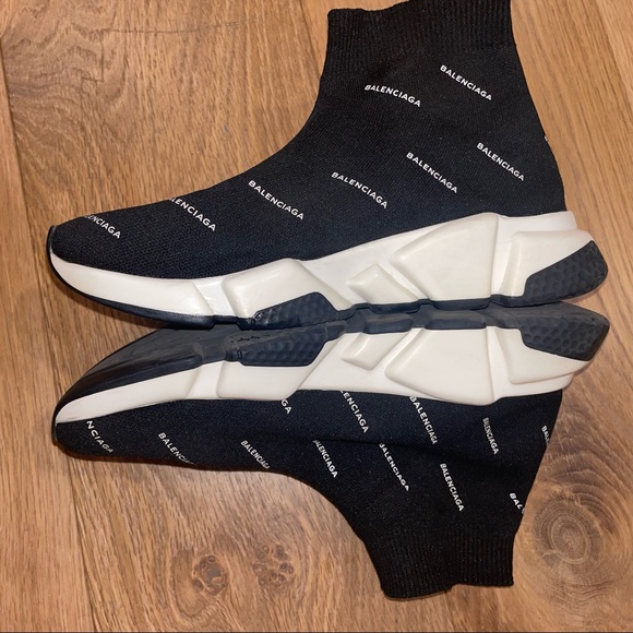 Balenciaga Women's Black Stretch Polyester Speed Sneakers - Picture 7 of 9